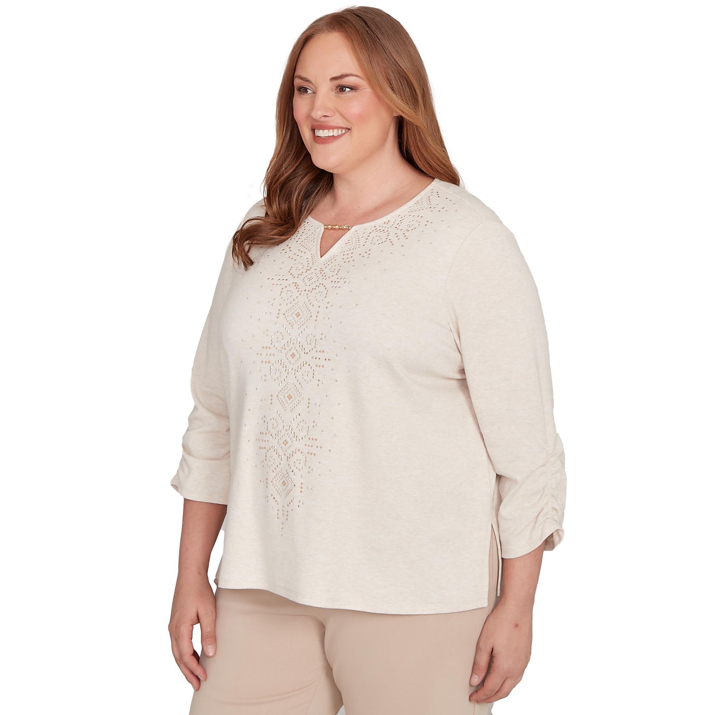 Alfred Dunner Center Embellished V-Neck Top
