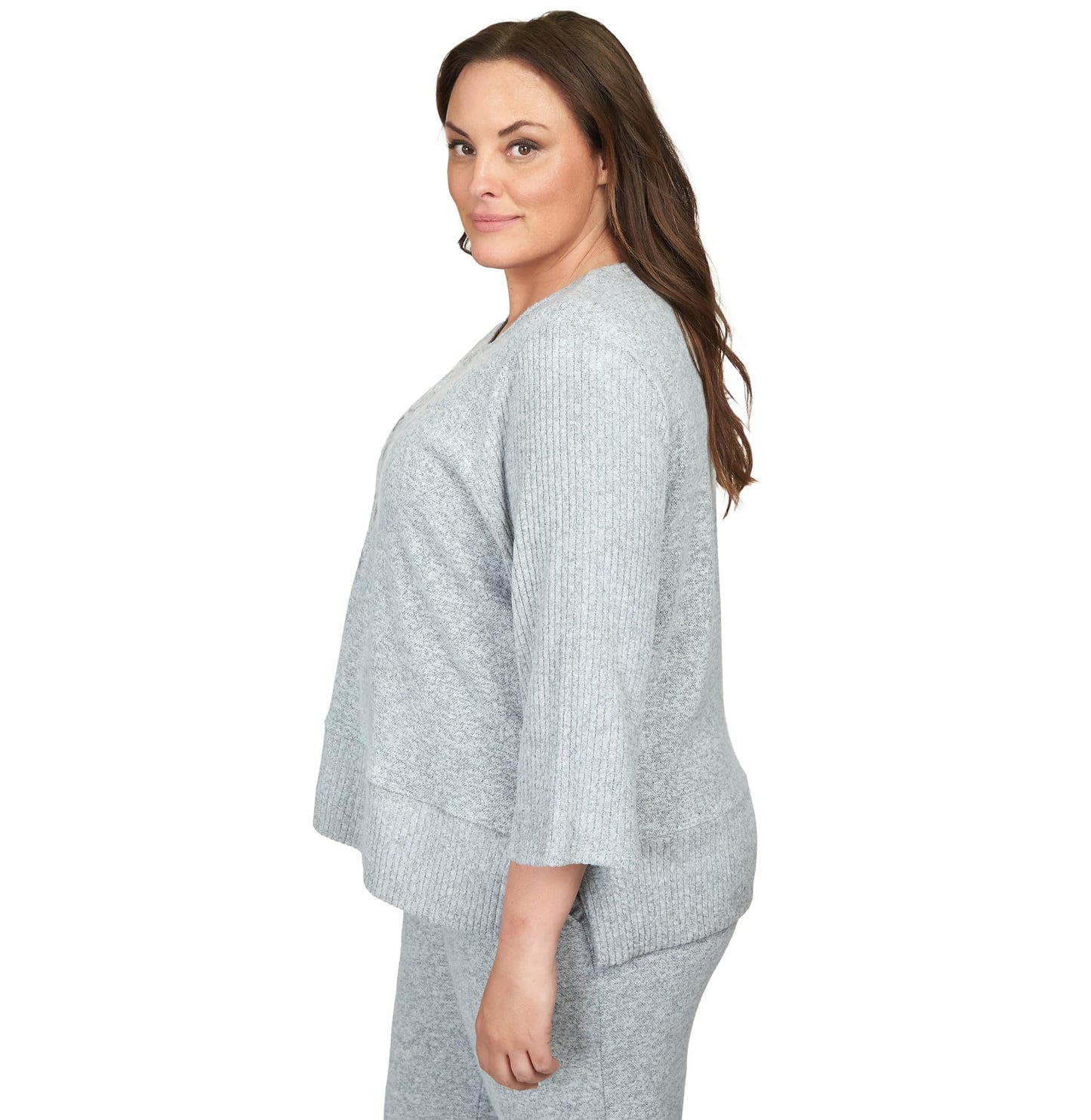 Alfred Dunner Comfort Zone Floral Embroidered with Slit Hem and Ribbed Sleeve (US, Alpha, 3X, Plus, Regular, Plus Size, Grey)