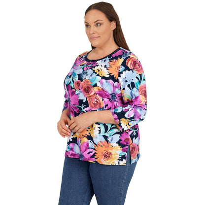 Alfred Dunner Women's Plus-Size Floral Splash Double Strap Top