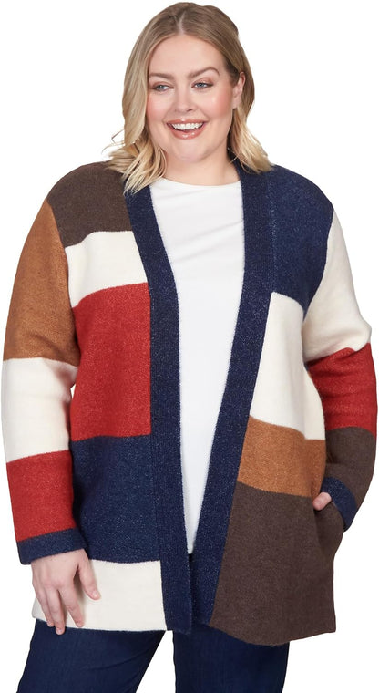 Alfred Dunner Women's Plus-Size Autumn Colorblock Cardigan Size 1X Multi