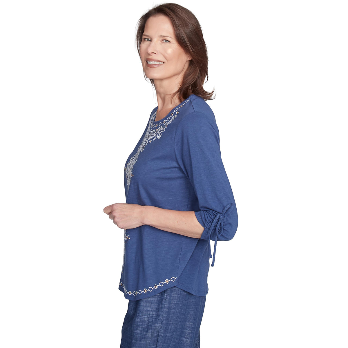 Alfred Dunner Center Embroidered Top Cotton/Polyester (US, Alpha, X-Large, Regular, Regular, Standard, Blueberry)