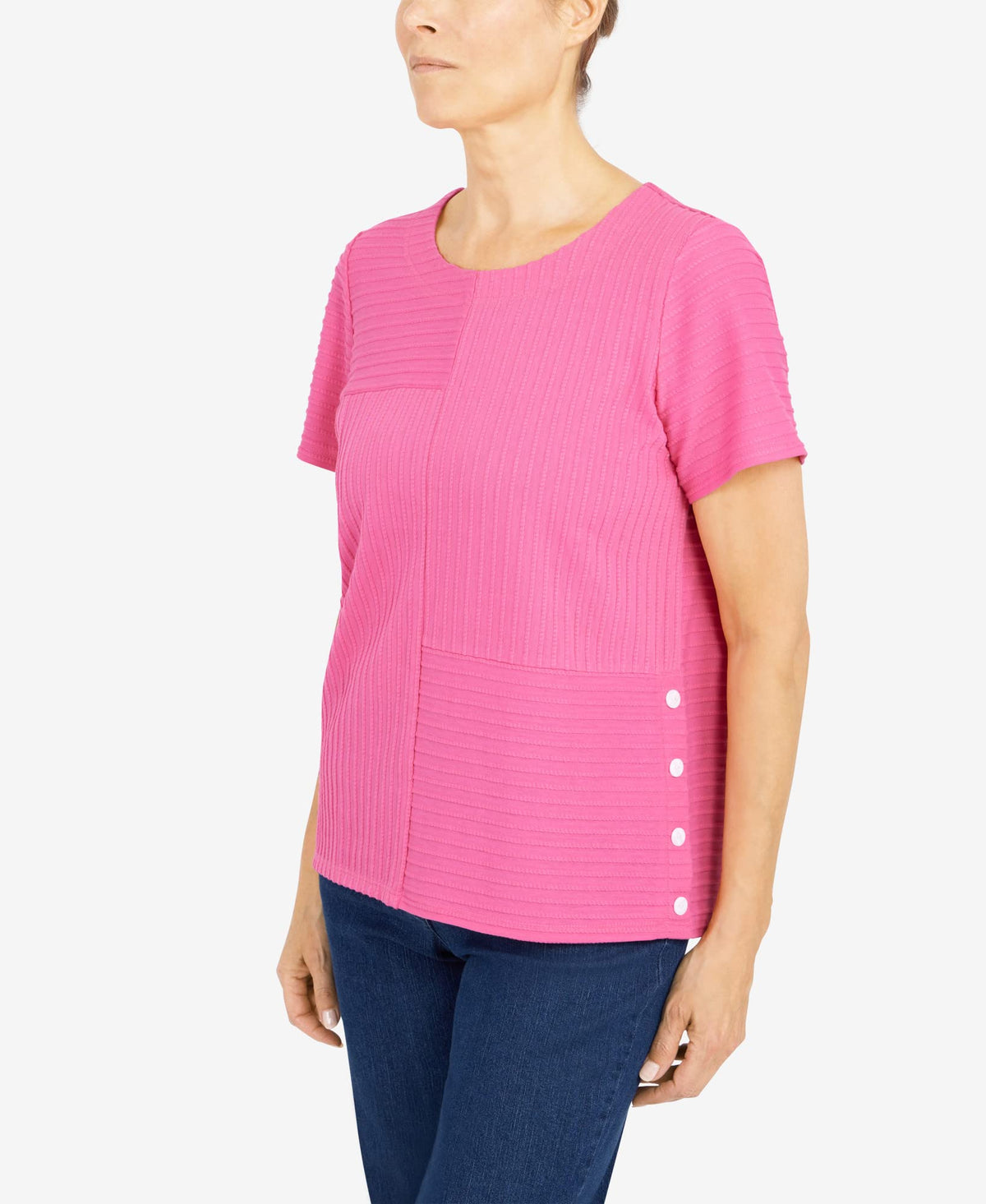 Alfred Dunner Women's Petite Spliced Ottoman Texture Knit Top Size PS Carnation