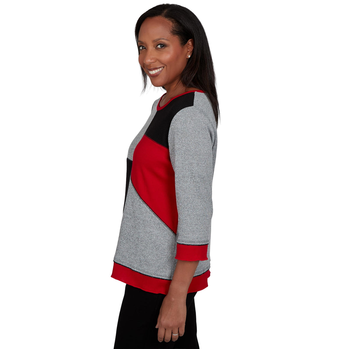 Alfred Dunner Women's Heathered Colorblock Knit Top, Grey, XL