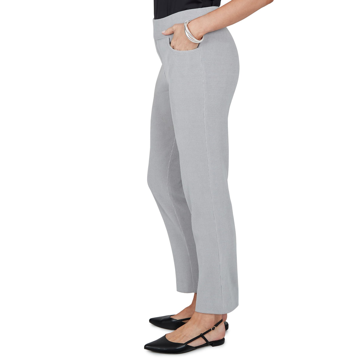 Alfred Dunner Women's Slim Fit Corduroy Pant, Shorter Inseam, Grey, 10