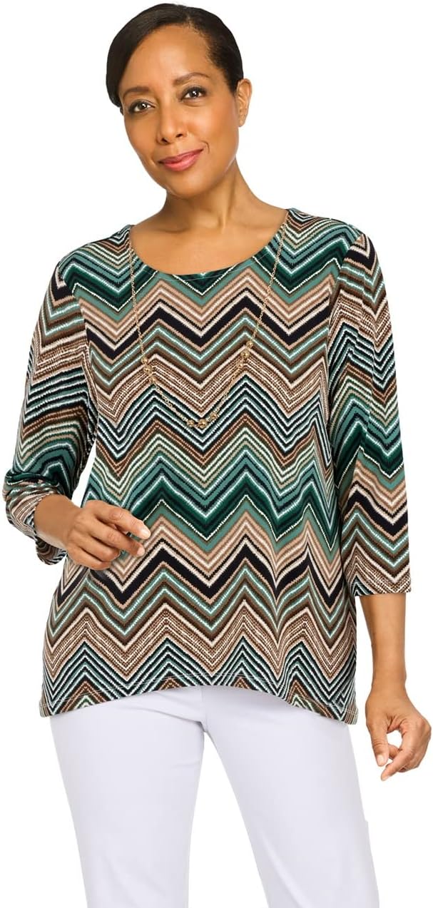 Alfred Dunner Classic Polyester Zigzag Top with Sharkbite Hems Size Petite X-Large Multi