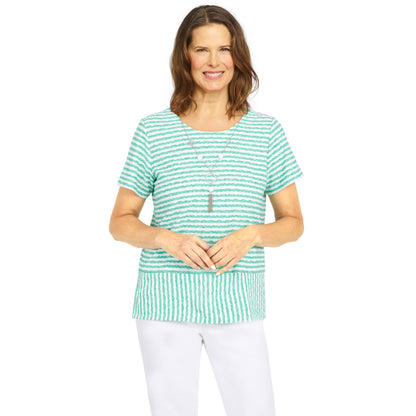 Alfred Dunner Women's Stripe Texture Knit Top with Necklace