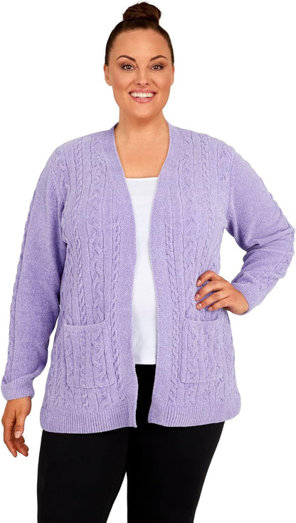 Alfred Dunner Women's Plus-Size Open Front Chenille Cardigan with Pockets