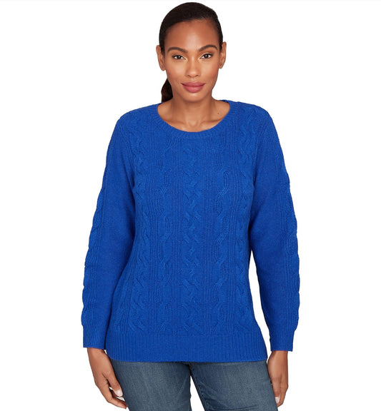Ruby Rd. Classic Cable Pullover Sweater Polyester/Nylon (US, Alpha, X-Large, Regular, Regular, Standard, Saphire)