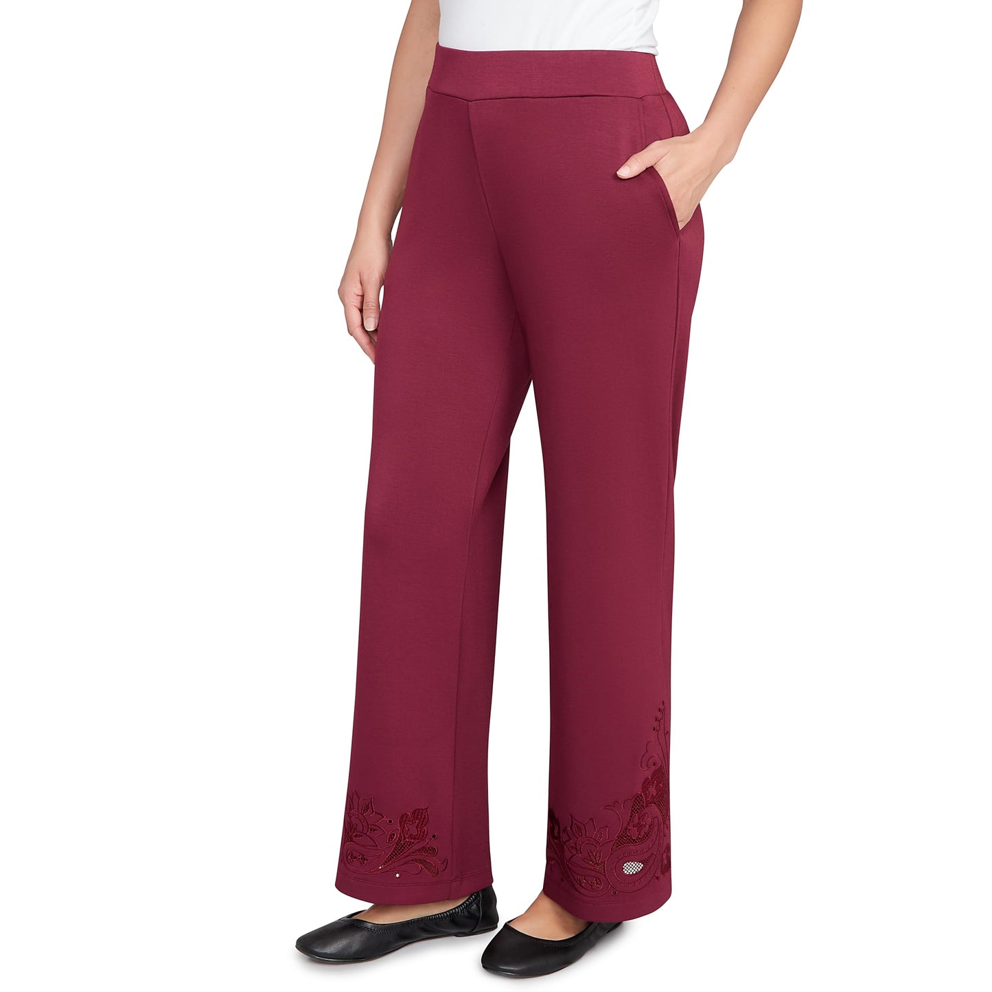 Ruby Rd. Scuba with Embroidery (US, Alpha, Small, Regular, Petite, Petite, Raisin)