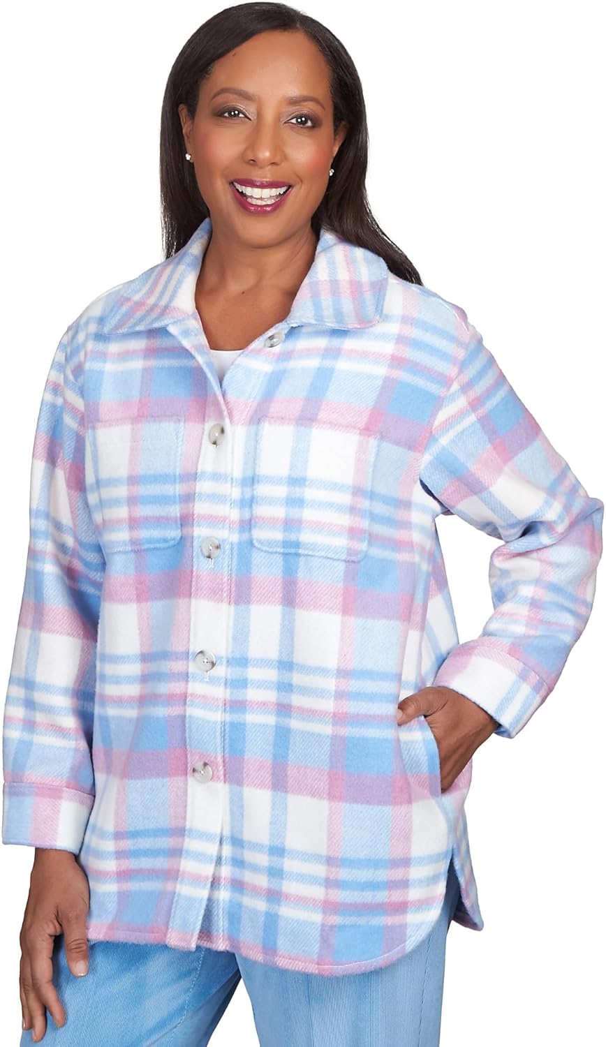 Alfred Dunner Women's Petite Collared Plaid Shirt Jacket Size PXL Multi