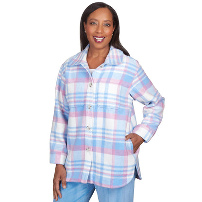 Alfred Dunner Pastel Plaid Collared Shirt Jacket