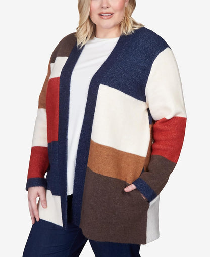 Alfred Dunner Women's Plus-Size Autumn Colorblock Cardigan Size 1X Multi