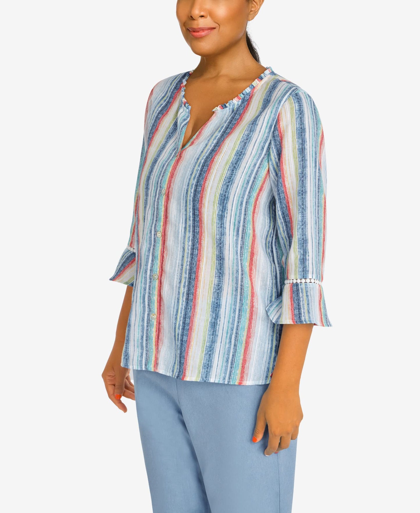 Alfred Dunner Women's Stripe with Bell Sleeves