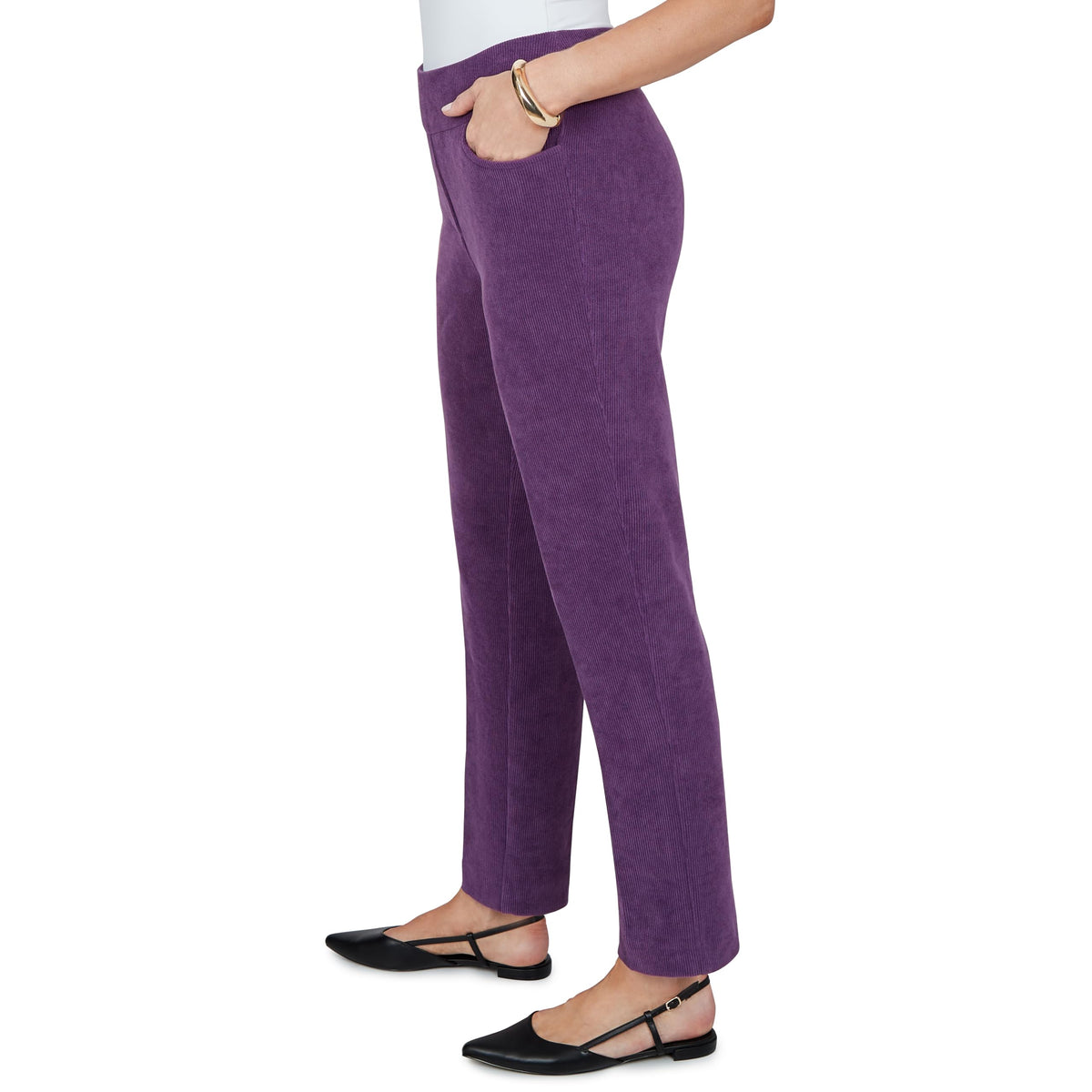 Alfred Dunner Women's Slim Fit Corduroy Pant, Shorter Inseam, Amethyst, 16
