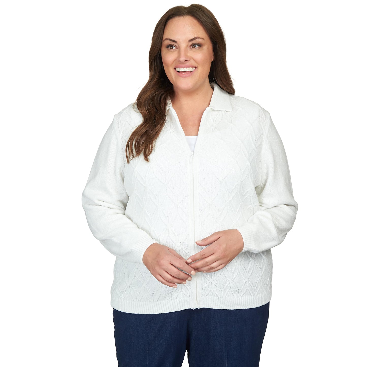 Alfred Dunner Womens Plus Knit Cardigan Sweater