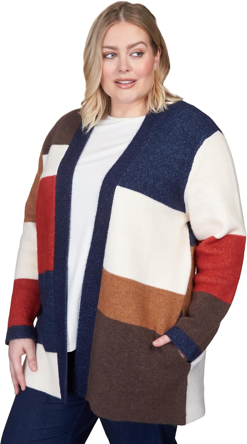 Alfred Dunner Women's Plus-Size Autumn Colorblock Cardigan Size 1X Multi