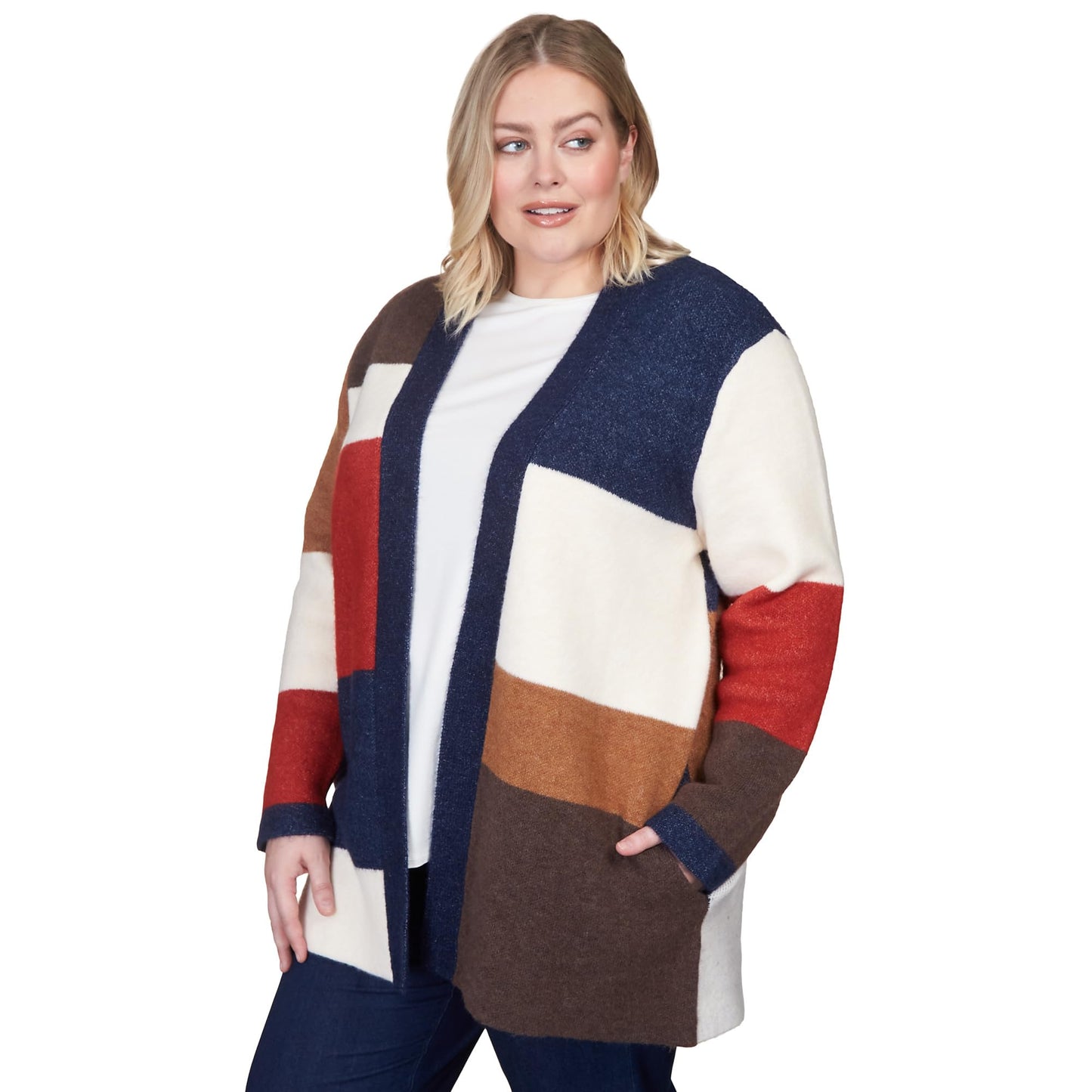 Alfred Dunner Women's Plus-Size Autumn Colorblock Cardigan Size 1X Multi