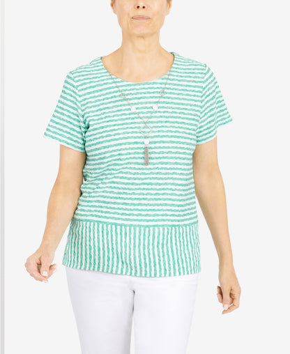 Alfred Dunner Women's Stripe Texture Knit Top with Necklace