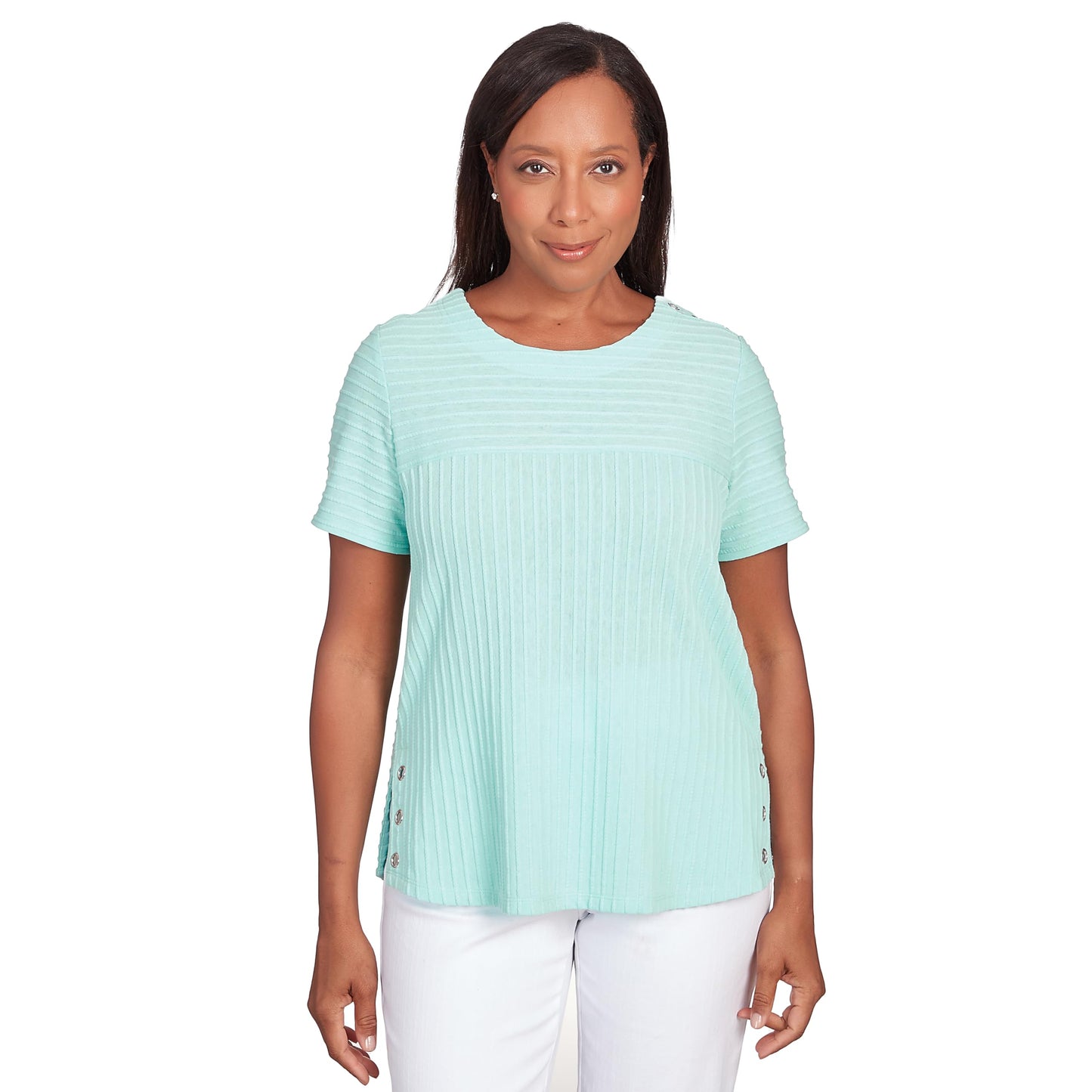 Alfred Dunner Women's Classics Brights Solid Texture Split Shirttail Tee