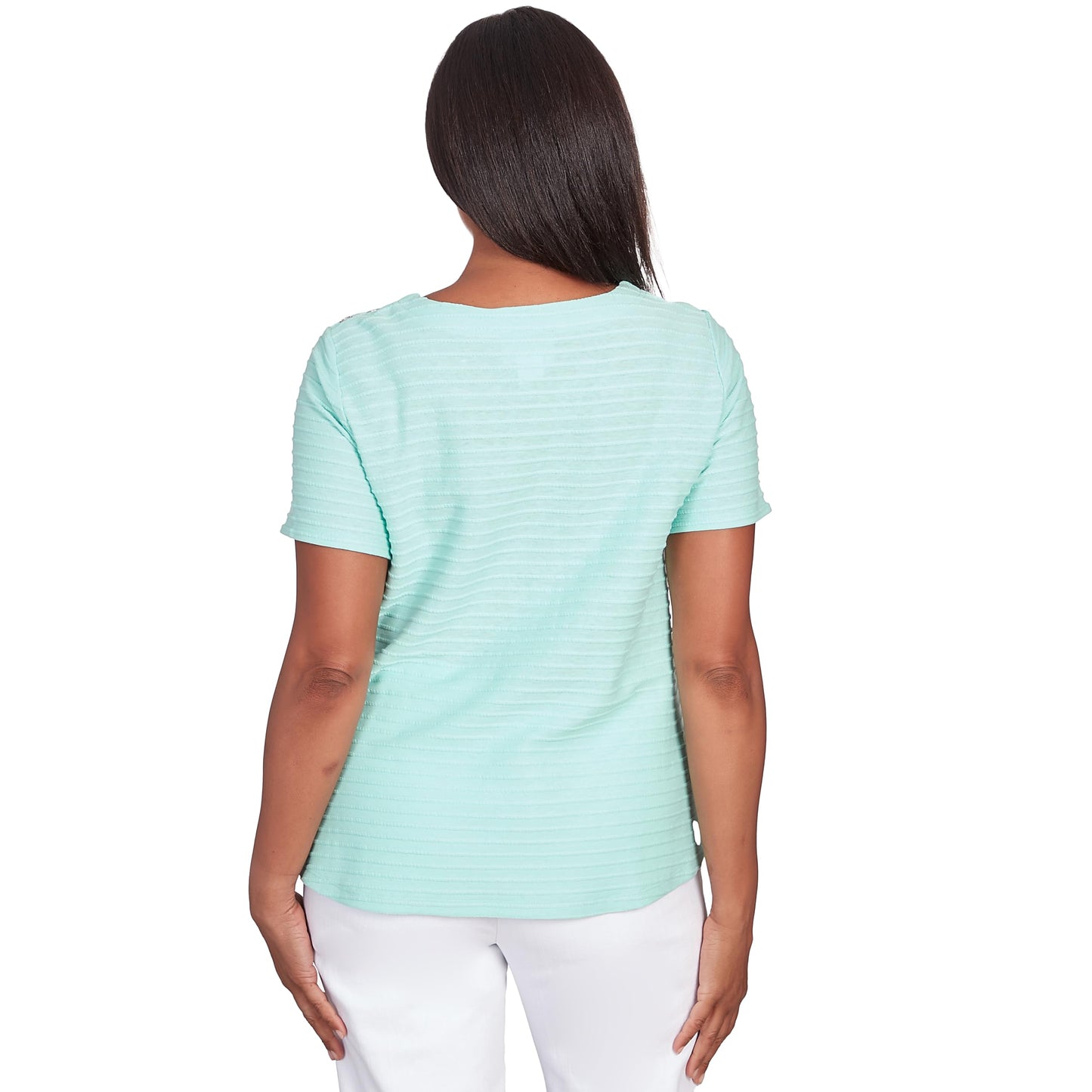 Alfred Dunner Women's Classics Brights Solid Texture Split Shirttail Tee