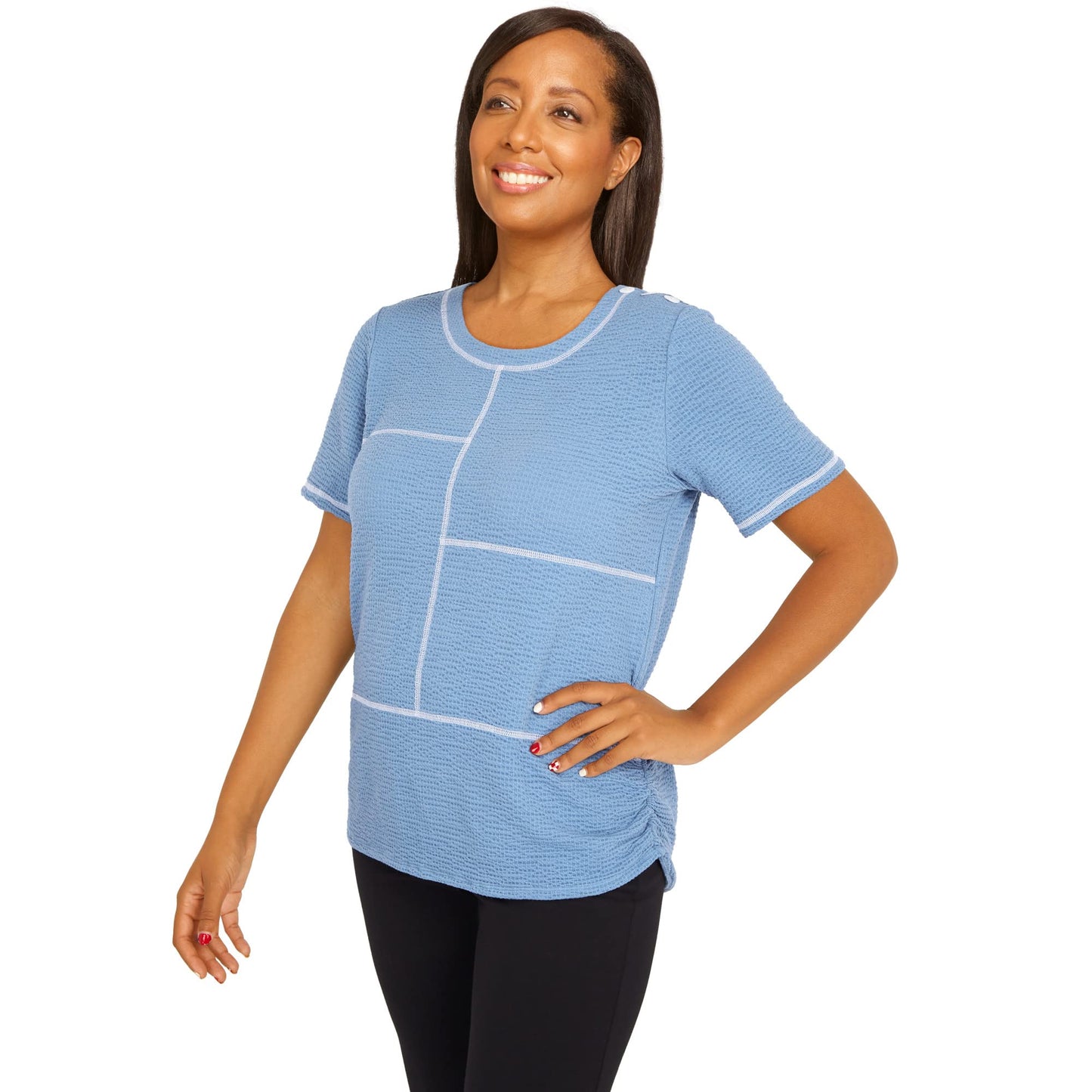 Alfred Dunner Women's Texture with OVERLOCK Stitch Size S Sky Blue