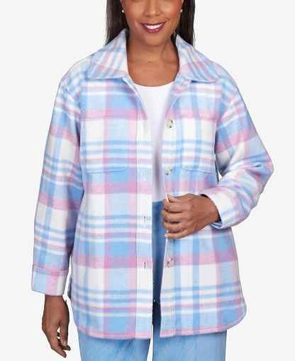 Alfred Dunner Women's Collared Plaid Shirt Jacket Size L Multi