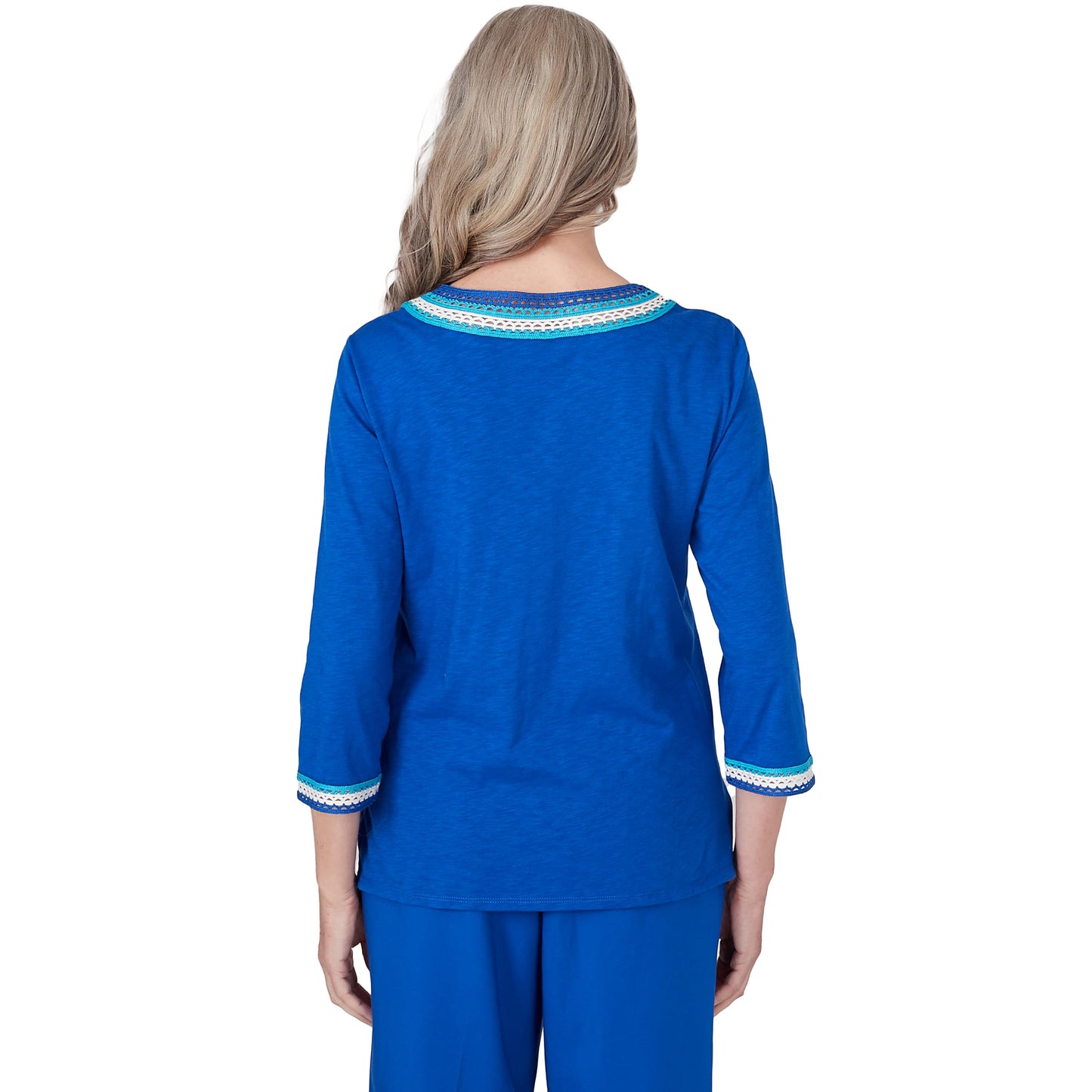 Alfred Dunner Tradewinds Cobalt Color Top Embroidered (US, Alpha, X-Large, Regular, Petite, Cobalt) Blue