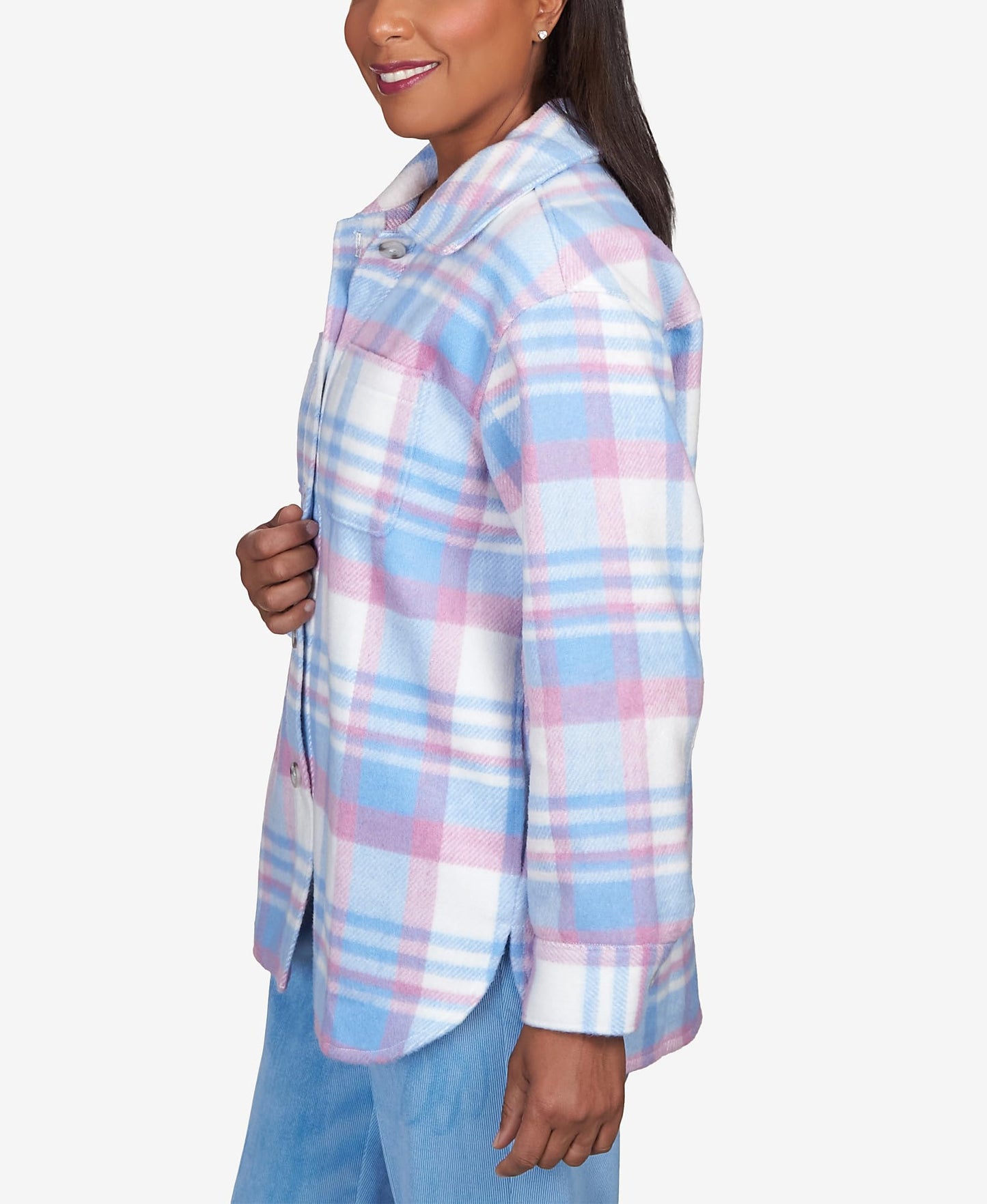 Alfred Dunner Pastel Plaid Collared Shirt Jacket