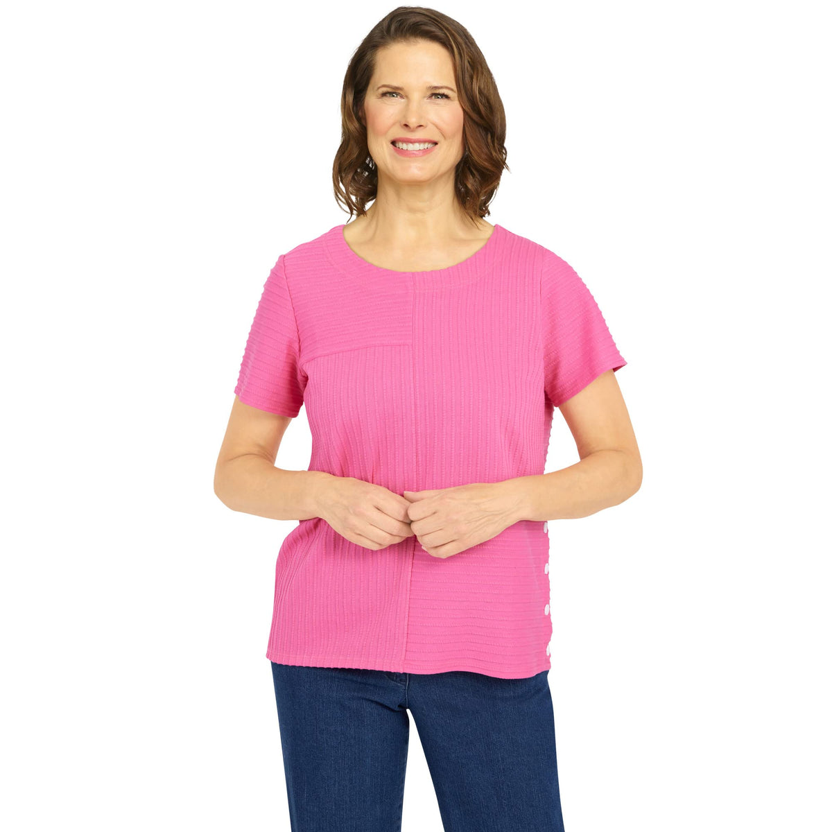 Alfred Dunner Women's Spliced Ottoman Texture Knit Top Size S Carnation