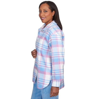 Alfred Dunner Pastel Plaid Collared Shirt Jacket