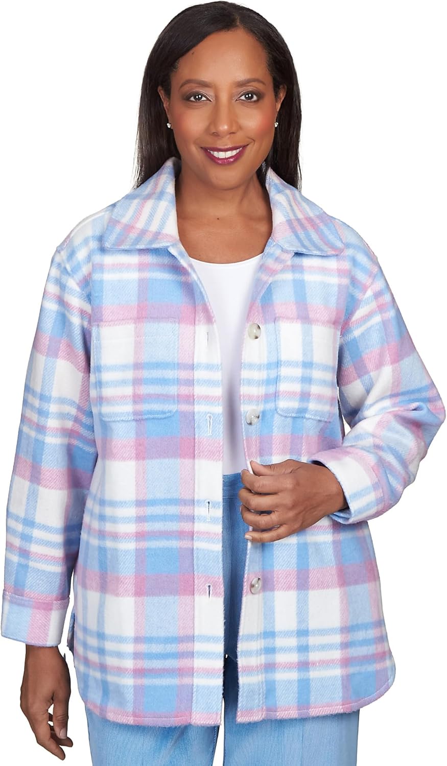 Alfred Dunner Women's Petite Collared Plaid Shirt Jacket Size PXL Multi