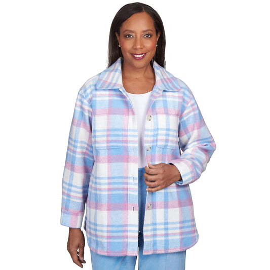 Alfred Dunner Pastel Plaid Collared Shirt Jacket