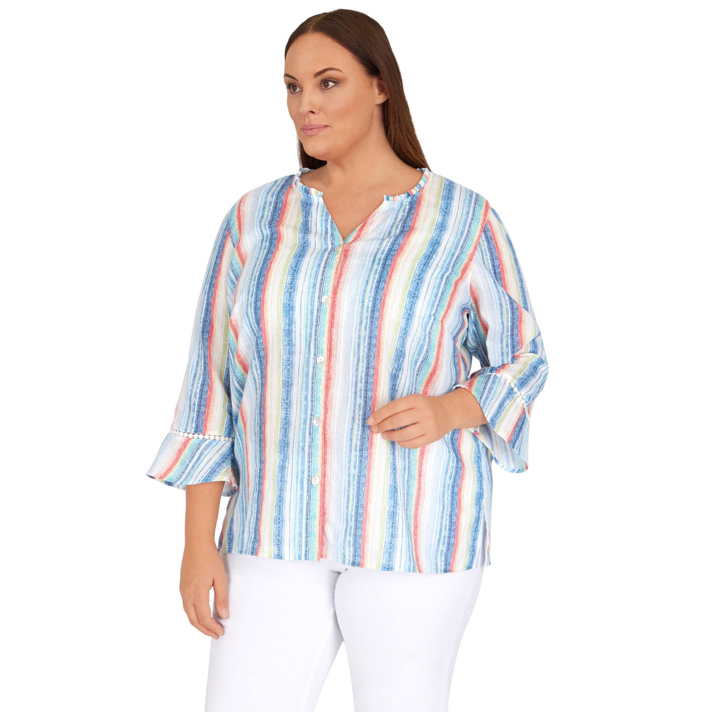 Alfred Dunner Women's Plus-Size Stripe with Bell Sleeves