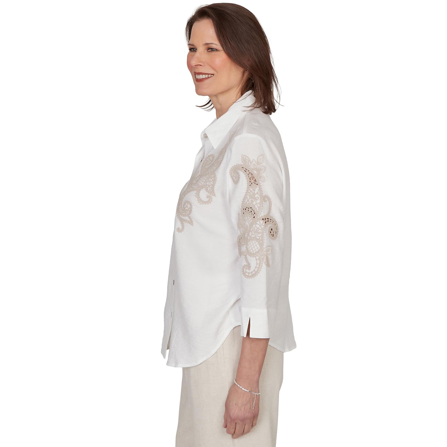Alfred Dunner Women's Scroll Soutache Button Front Top