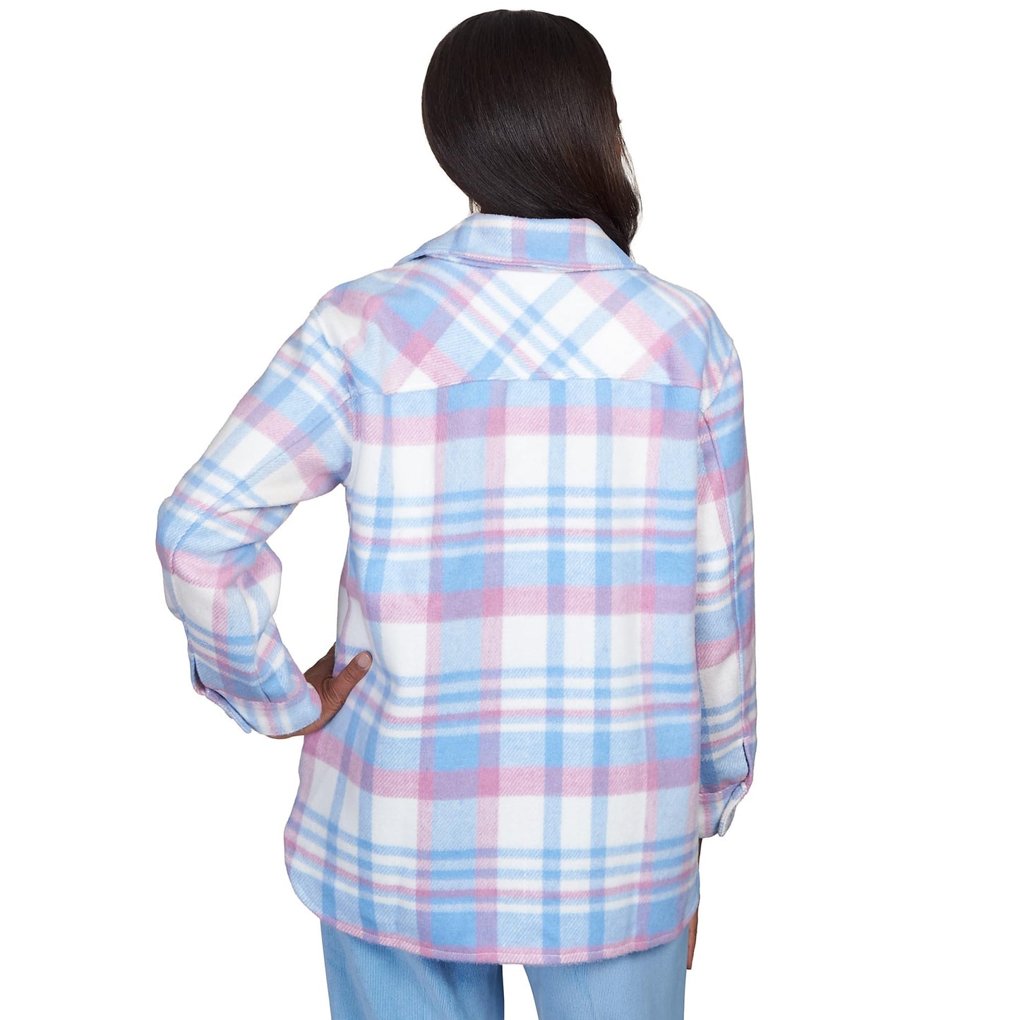 Alfred Dunner Pastel Plaid Collared Shirt Jacket