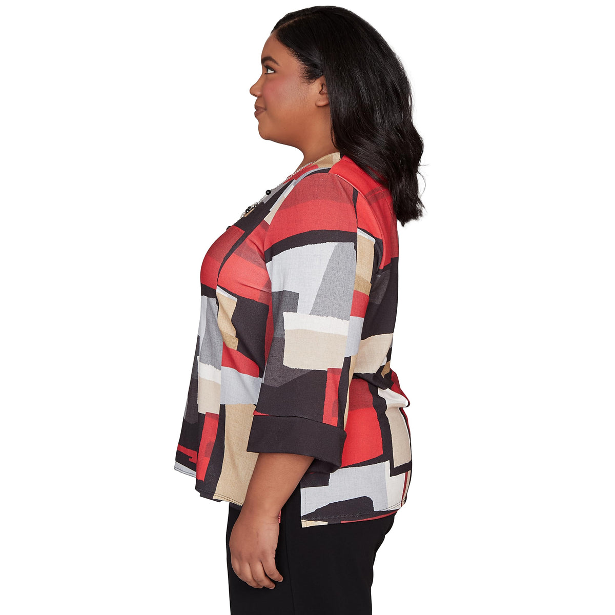 Alfred Dunner Women's Knit Colorblock Top with Necklace