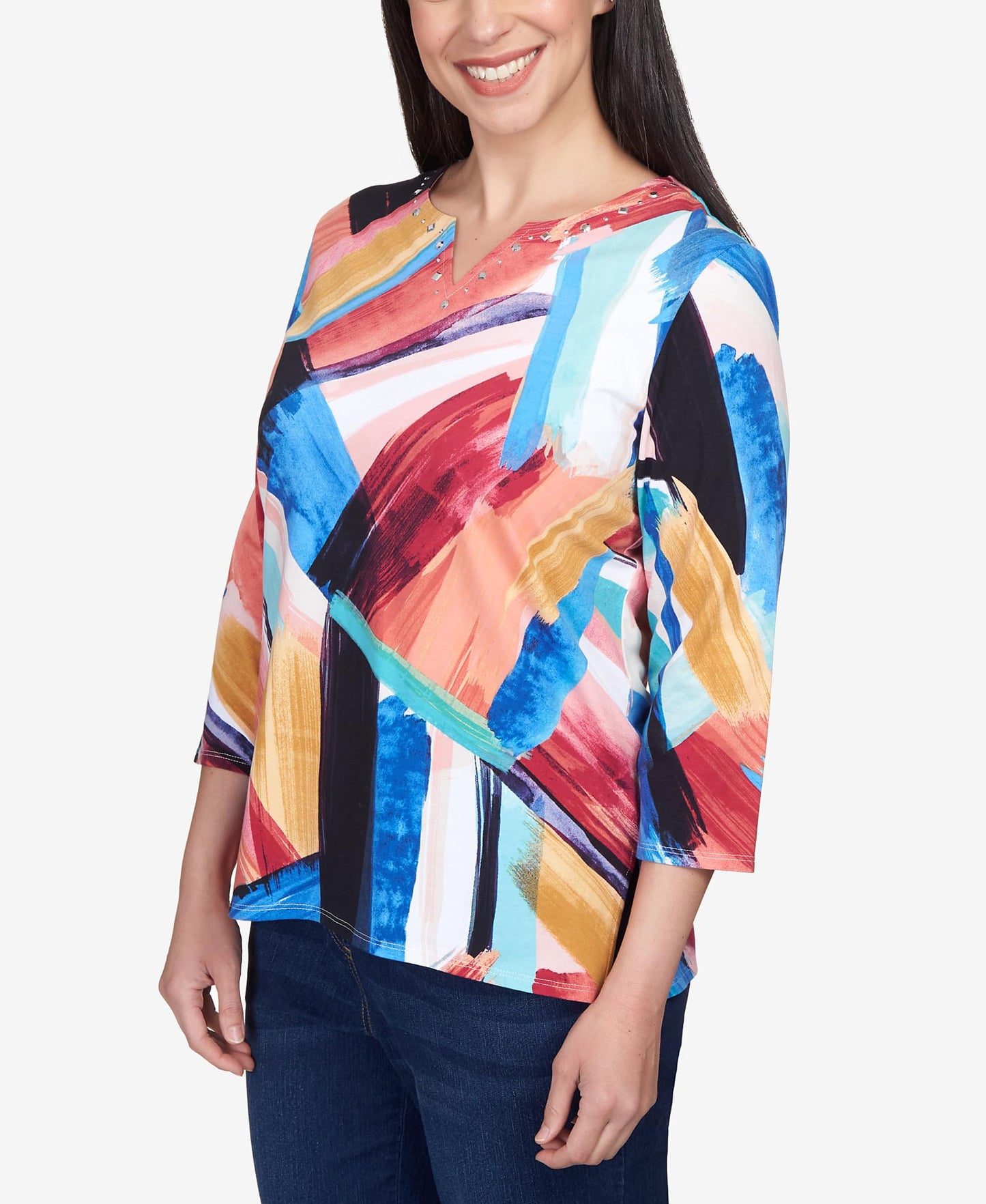 Alfred Dunner Cotton Brushstrokes Multicolor Top