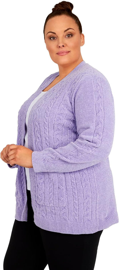 Alfred Dunner Women's Plus-Size Open Front Chenille Cardigan with Pockets