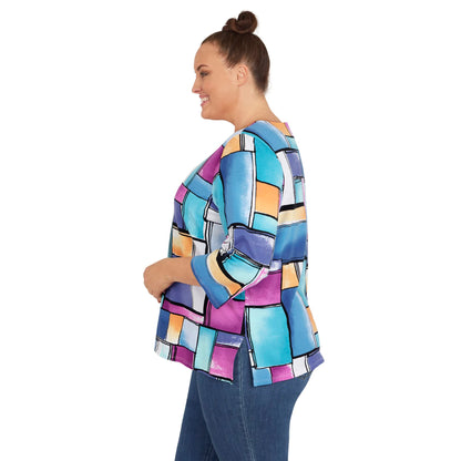 Alfred Dunner Women's Plus-Size Colorblock Square Neck Top