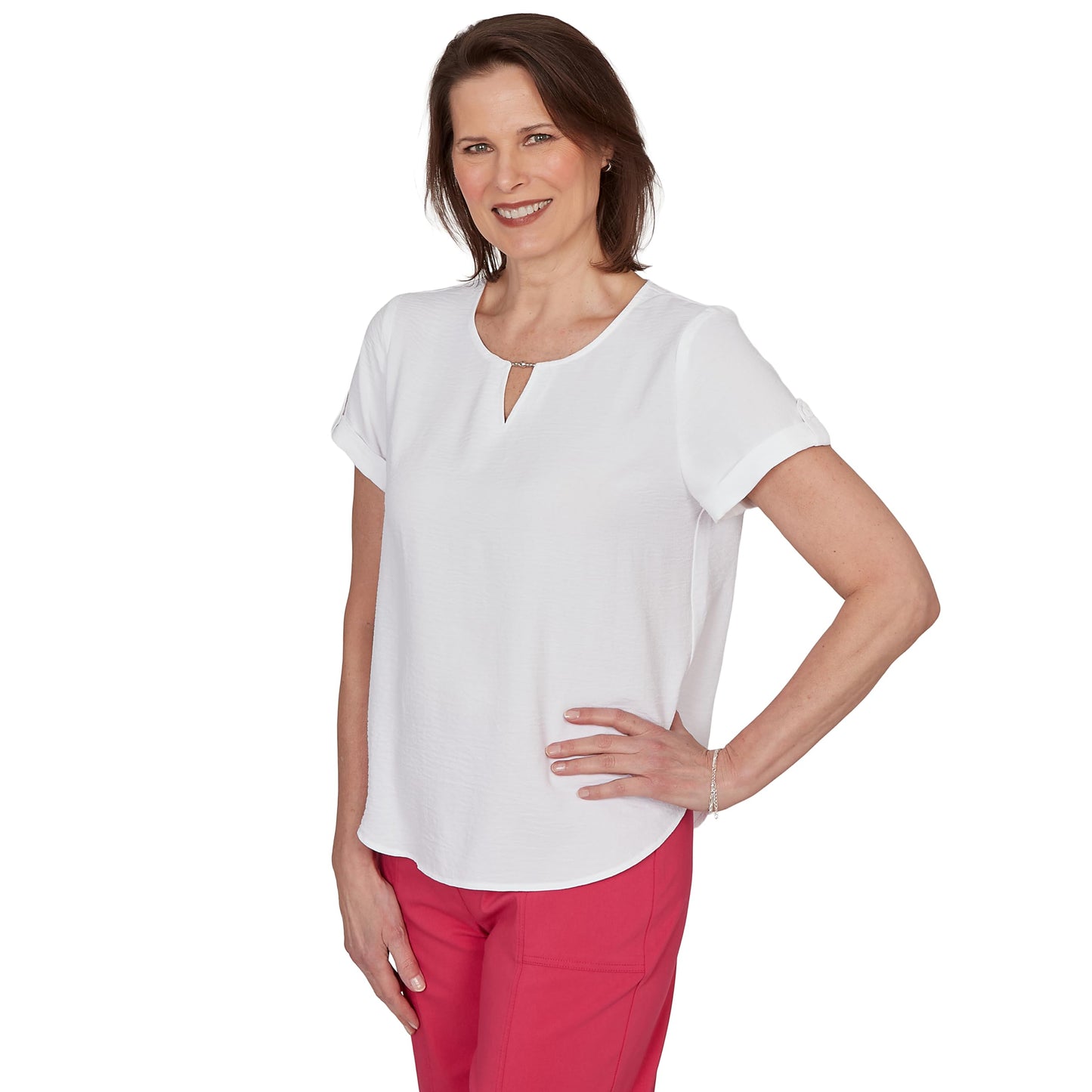 Alfred Dunner Women's Solid Rolled Short Sleeve Tee