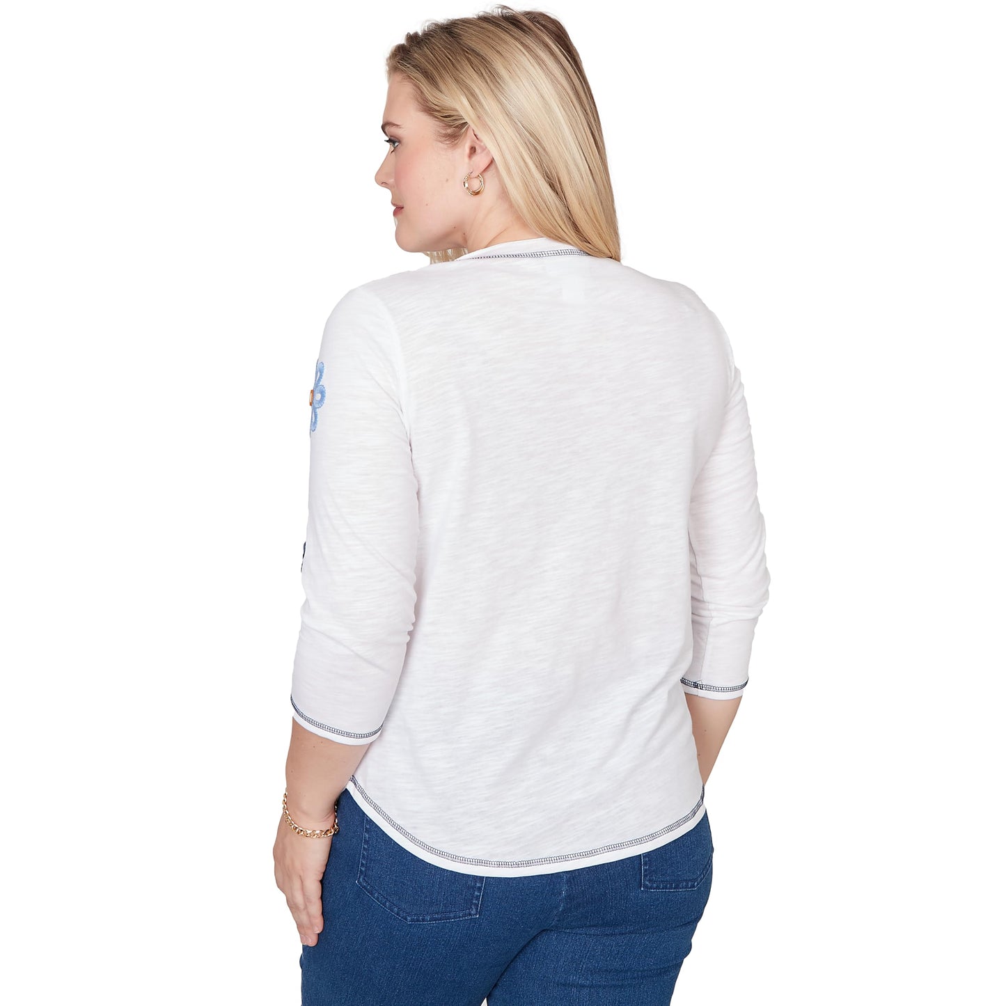Alfred Dunner Women's Embellished Floral Button Top
