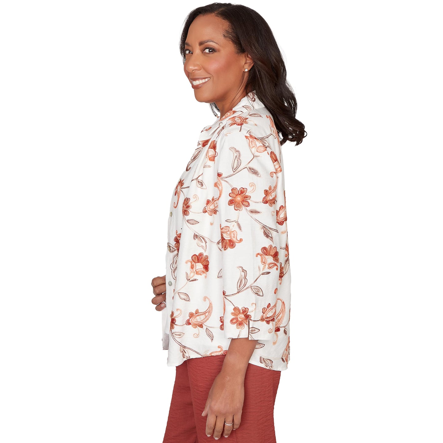 Alfred Dunner Women's Paisley Floral Collared Two in One Top with Necklace
