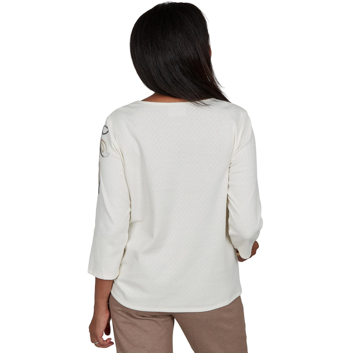Alfred Dunner Women's Floral Soutache Outline Top, Ivory, XL