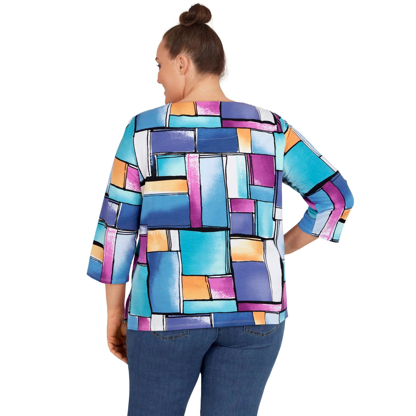 Alfred Dunner Women's Plus-Size Colorblock Square Neck Top