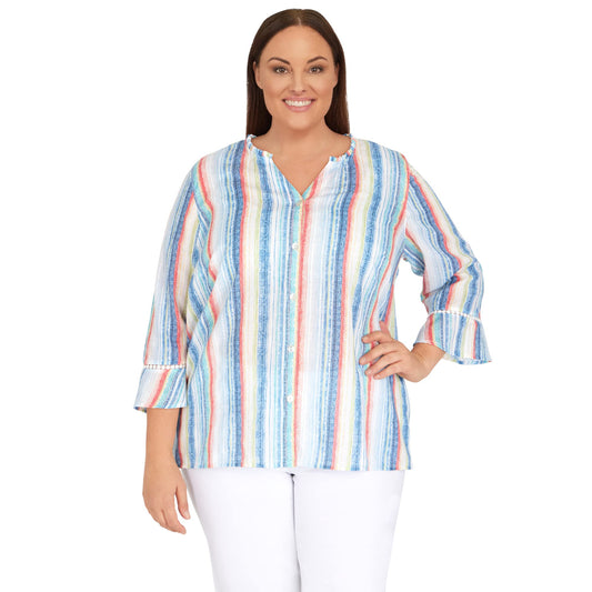 Alfred Dunner Women's Plus-Size Stripe with Bell Sleeves