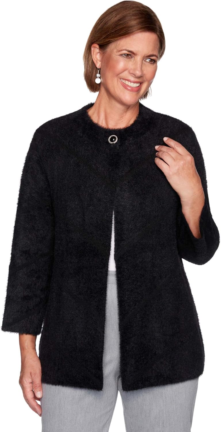 Alfred Dunner Women's Soft Feather Yarn Lightweight Jacket Size S Black