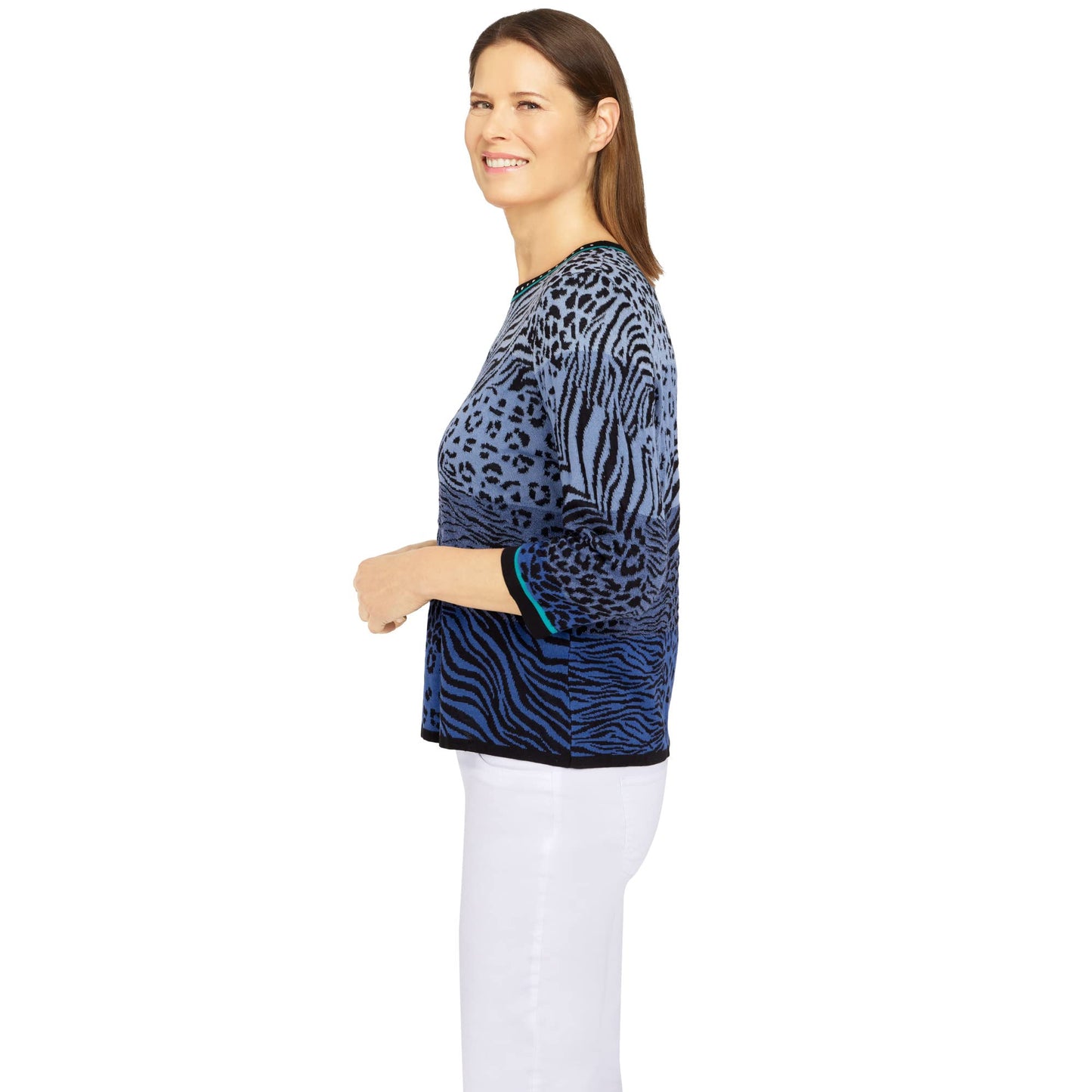 Alfred Dunner Women's Ombre Animal Jacquard Sweater