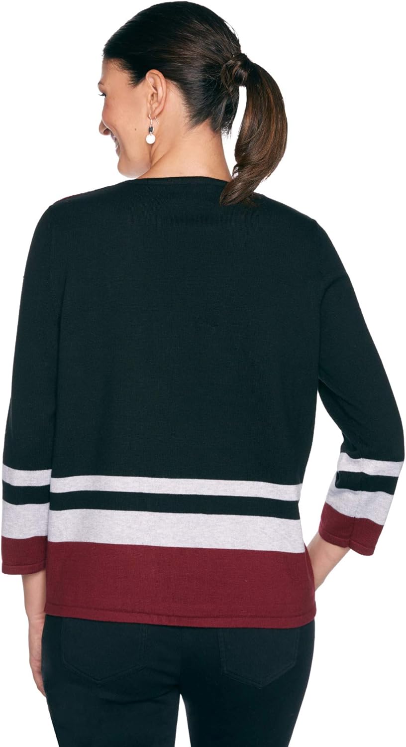 Alfred Dunner Women'sBold Colorblock Sweater with Jewel NecklineX-Large Multi