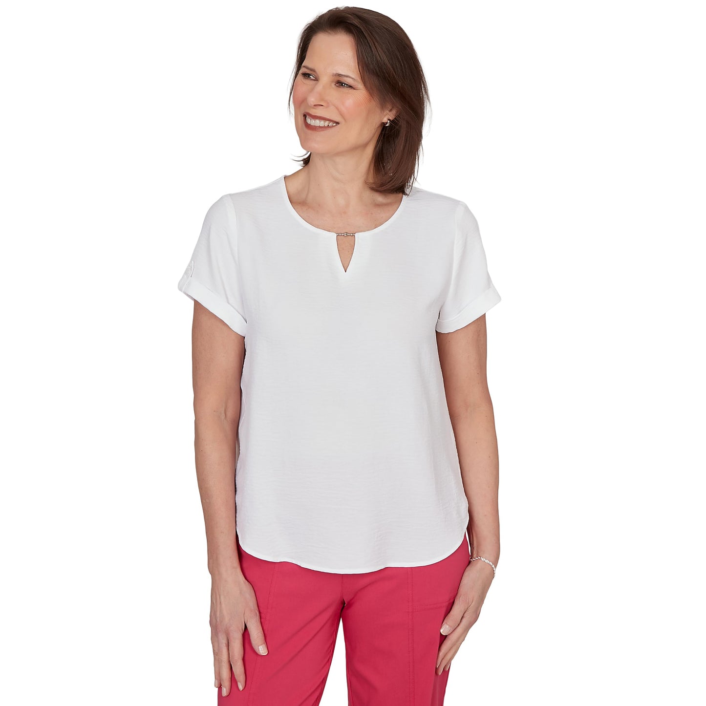 Alfred Dunner Women's Solid Rolled Short Sleeve Tee