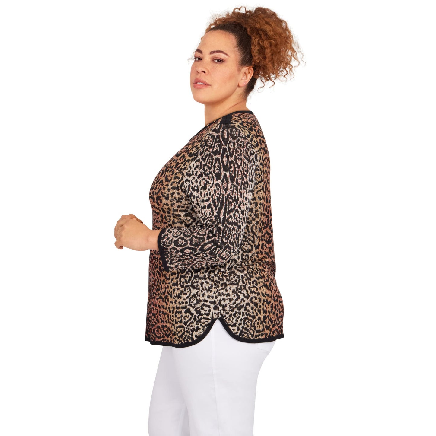 Alfred Dunner Women's Plus-Size Womens Animal Jacquard 3/4 Sleeve Sweater